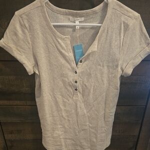 Maurices Light Tan Short Sleeve Henley Top
